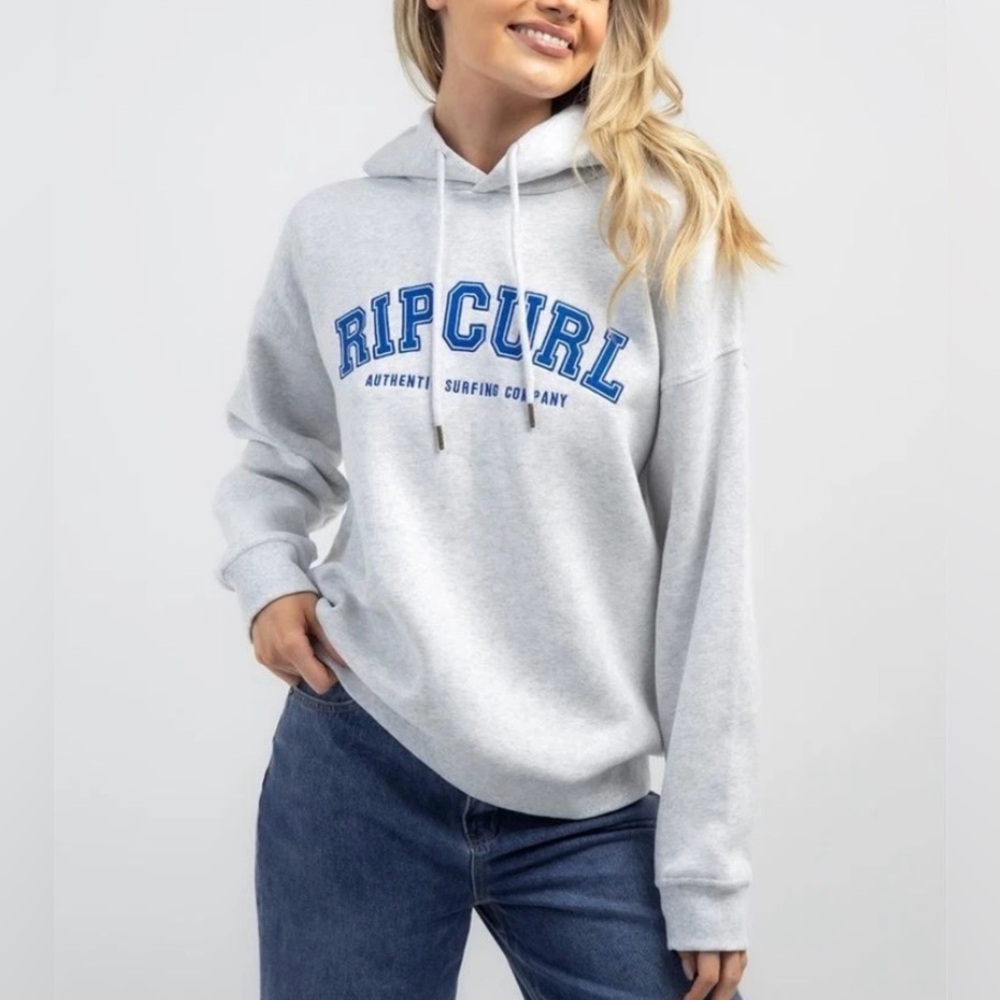 Rip Curl Varsity Hoodie Fleece Light Gray Hoodie‎ with Blue Logo size XS